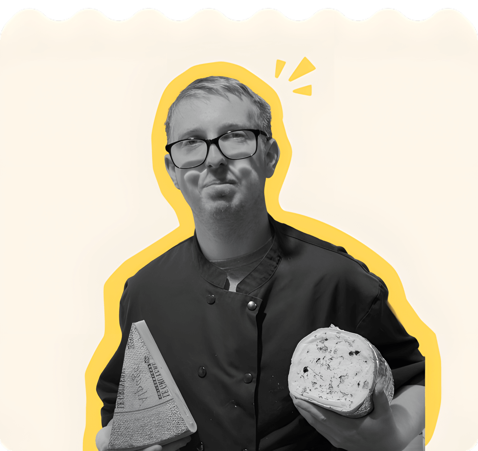 Notre apprenti fromager, un fromage dans chaque main