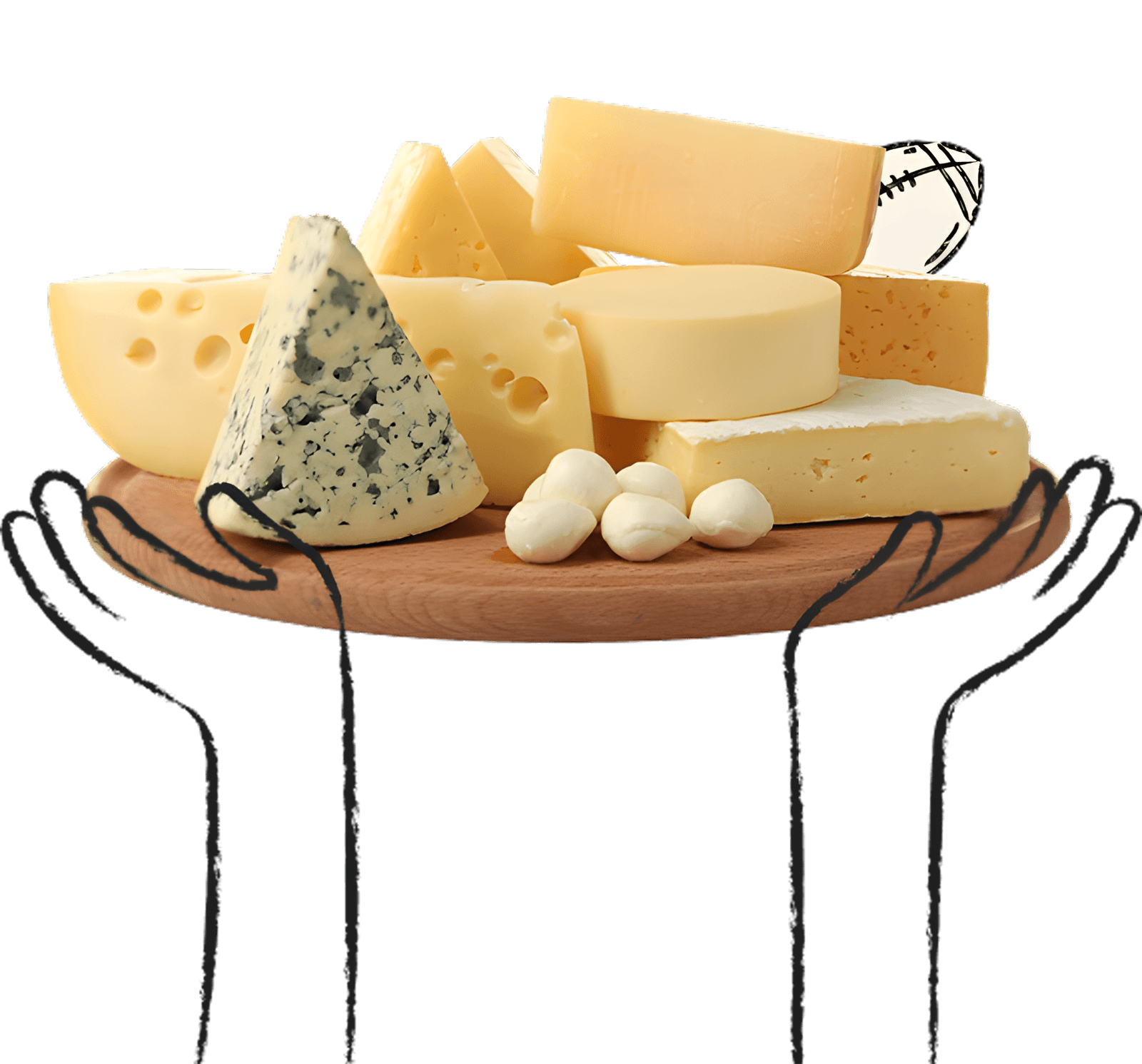 Plateau de fromages affinés tenu à deux mains